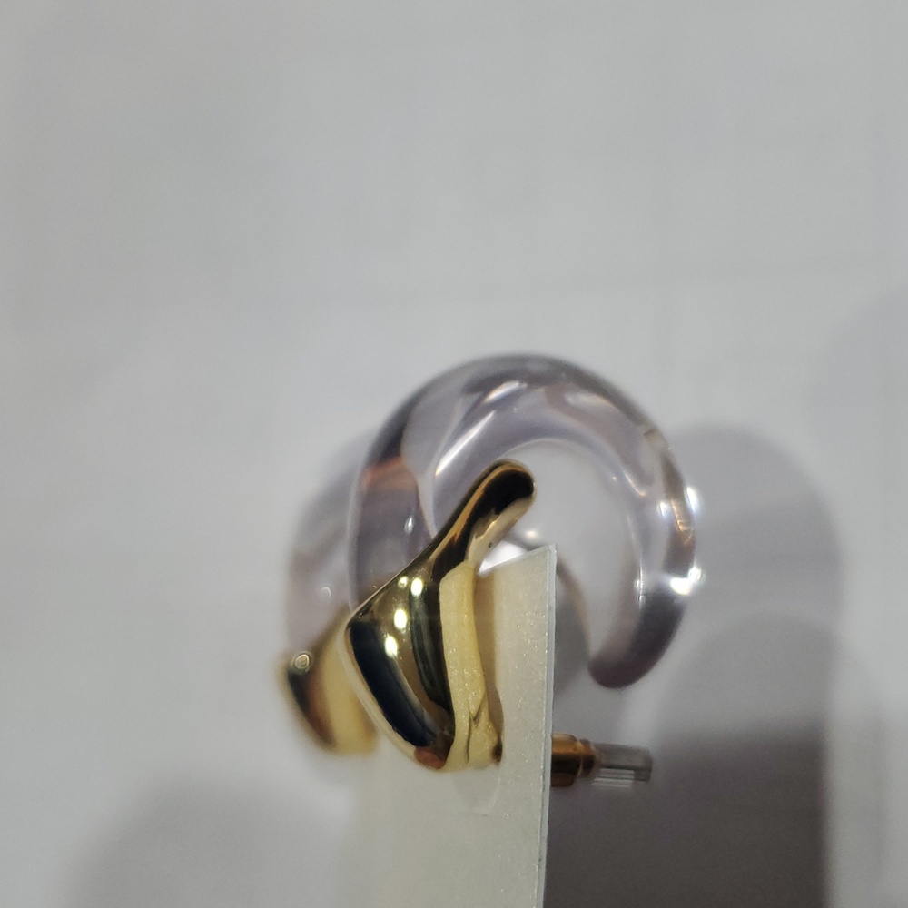 Natasha couture clear acrylic resin gold tone cap bean shape huggie earrings new